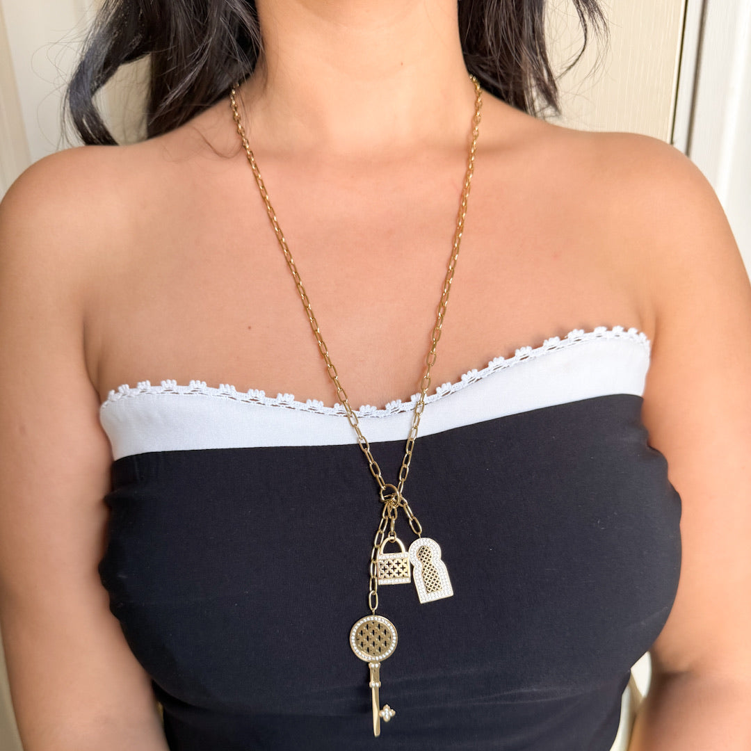 Sautoir en acier inoxydable – 3 pendentifs / 2 variétés