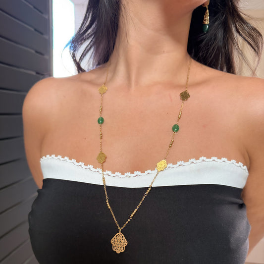 Sautoir main de fatma avec touche verte