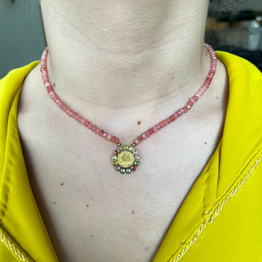 Collier perles de boulier rose