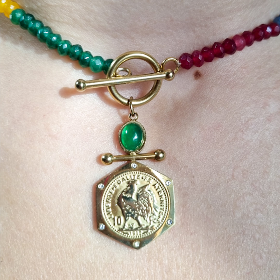 Collier ras de cou perles multicolores